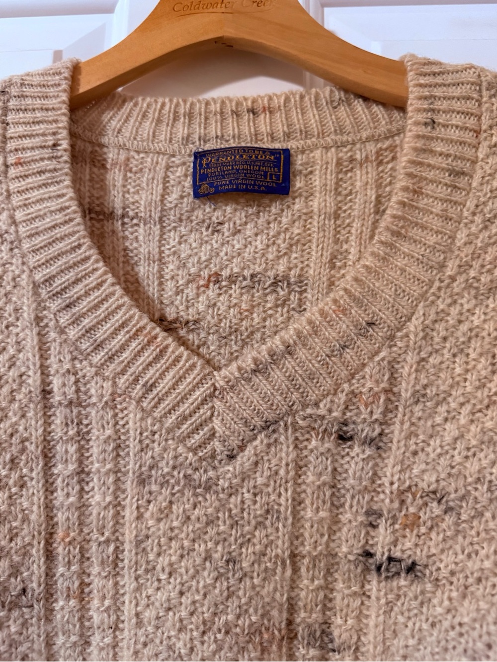 Pendleton Cream Flecked Wool V-Neck Sweater